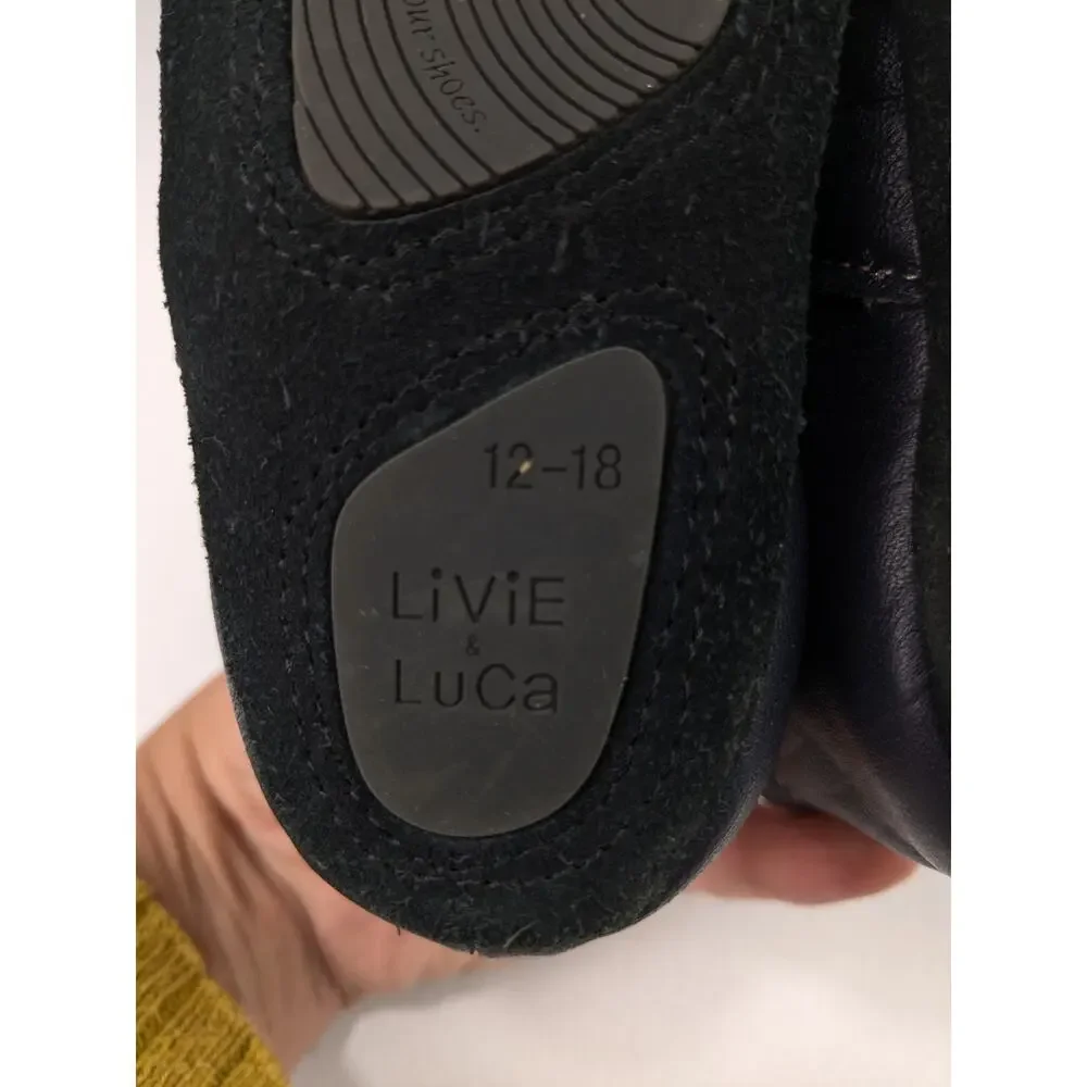 Livie & Luca Navy Blue Leather Baby 12-18 Months First Walkers